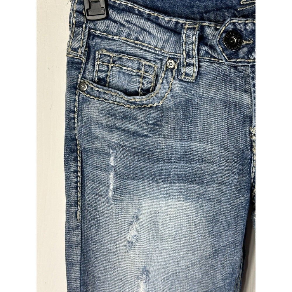 Silver Jeans Women’s 27/33 Tuesday Bootcut Flare Low-Rise Distressed Blue Denim - Picture 6 of 16